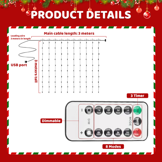 ❄️ 300-LED Waterfall Curtain Lights🎄