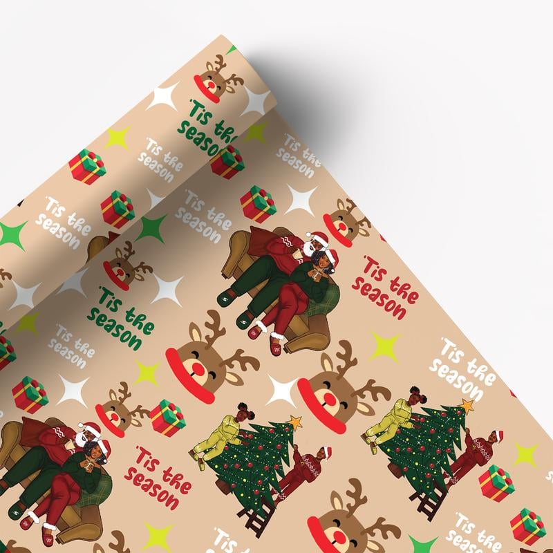 🎄Christmas Sales 49% OFF🎅🏾🤶🏾Black Santa Wrapping paper